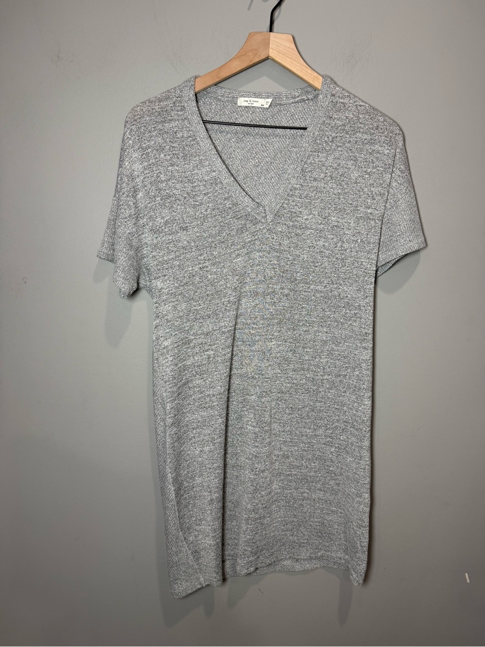 Rag‎ & Bone Gray Marled V-Neck Short Sleeve Knit Tee Dress Size M